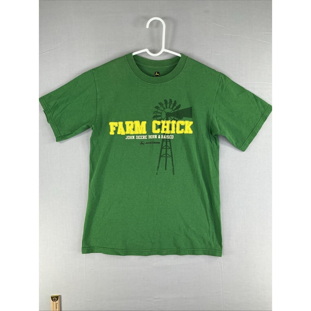 John Deere T-Shirt Green Short Sleeve Farm Chick Born and Raised Size Small